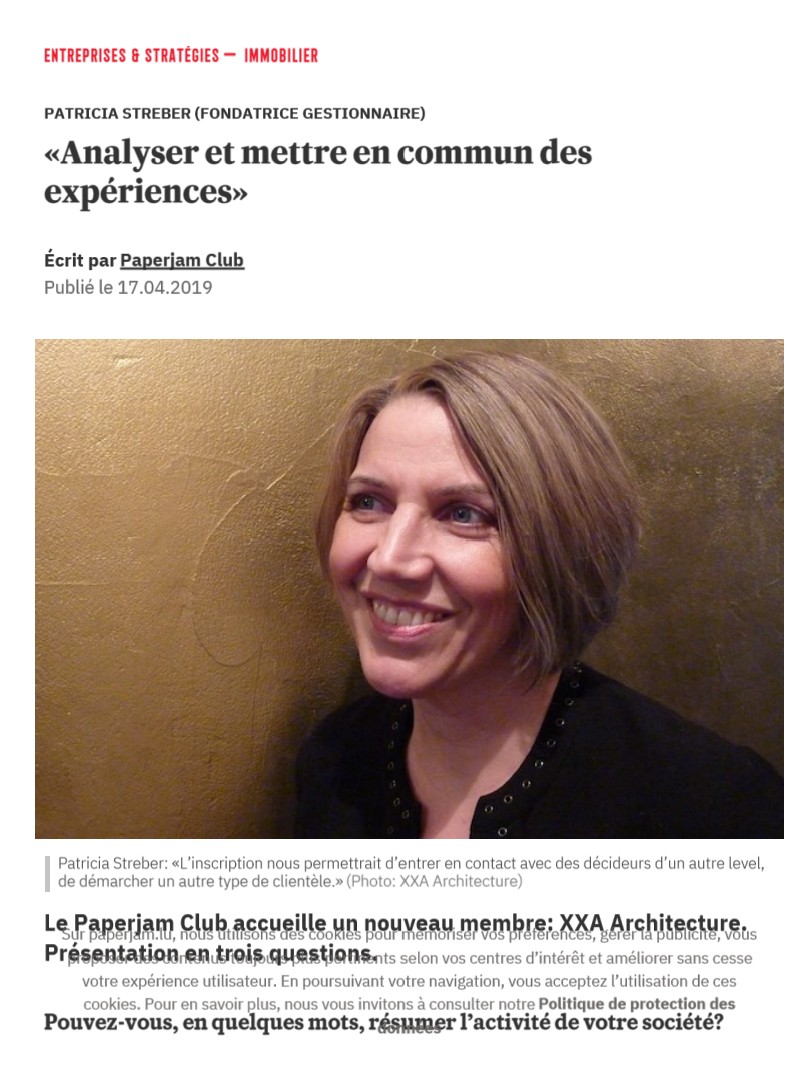 Paperjam April 18, 2019, article on XXA Architecture's industry impact